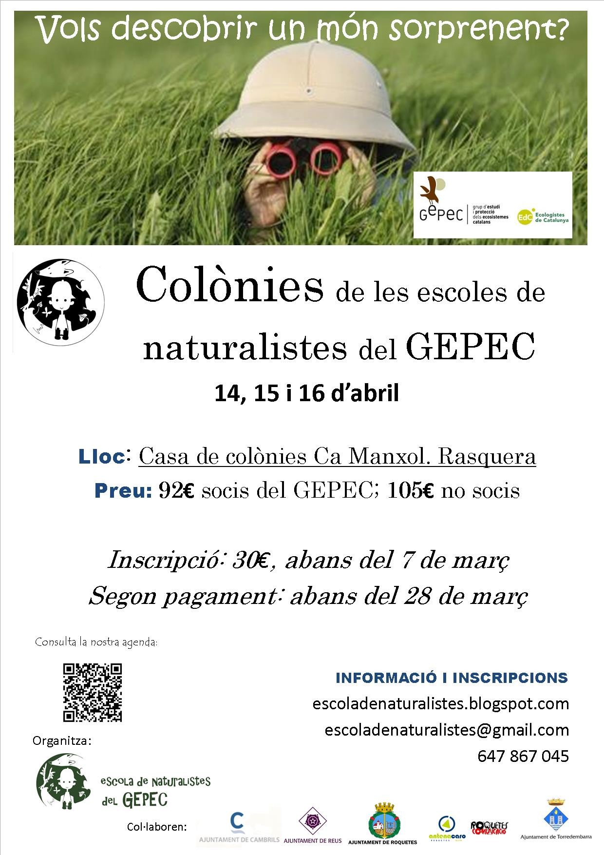 Fins 7 març oberta inscripció colònies setmana santa escola naturalistes GEPEC