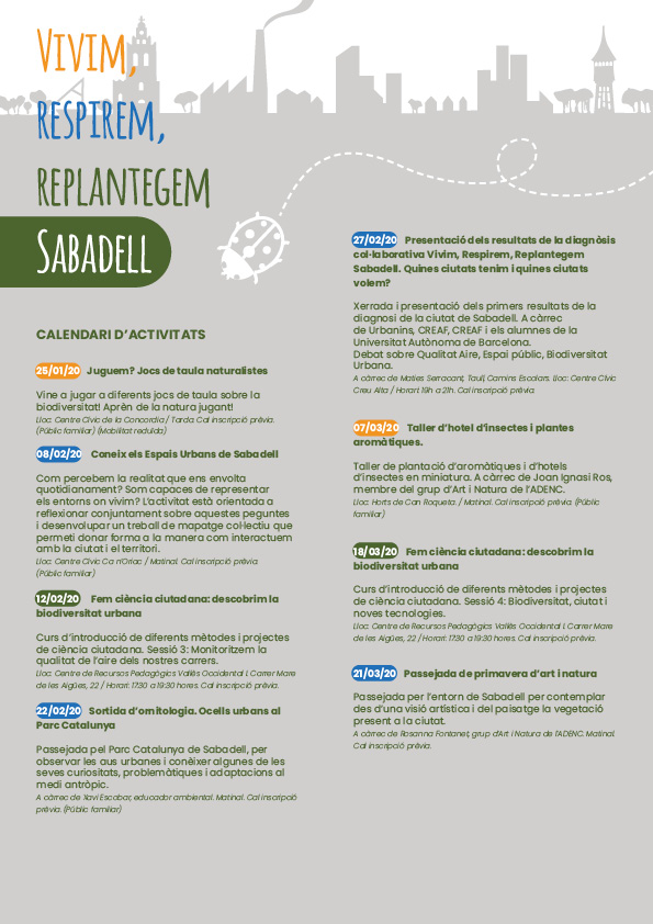 Ja tenim aquí el calendari d’activitats 2020 del “Vivim, Respirem, Replantegem Sabadell” 