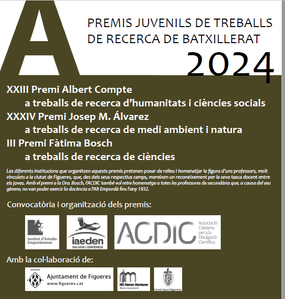 PREMIS JUVENILS DE TREBALLS DE RECERCA DE BATXILLERAT 2024